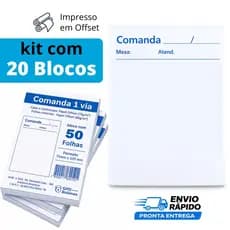 Kit 20 Blocos de Comanda Pedido s/ Pauta - Talão com 50 Folhas - Total: 1.000 Comandas