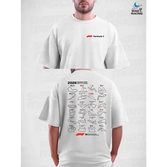 Camiseta Calendário Grand Prix F1 2026 Unissex 100% Algodão