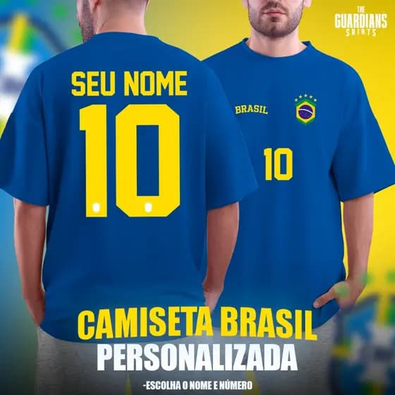 Camisa Personalizada Nome e Número Brasil Copa 100% Algodão