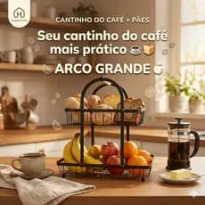 Fruteira/Organizador 2 Andares em Metal com Alça de Bambu – Design Moderno e Elegante
