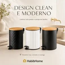 Lixeira de Pedal Fosca 5L com Tampa de Bambu Premium para Banheiro, Cozinha e Lavabo
