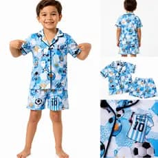 Pijama Americano Infantil Masculino Futebol Azul Camisa 10 - Messi