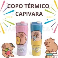 Copo Térmico Infantil Capivara com Tampa e Canudo