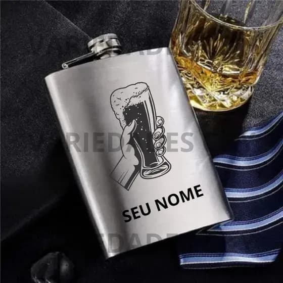 Cantil de Inox Personalizado 8oz Presente Masculino e Elegante