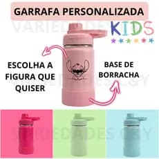 Garrafa Térmica Infantil 350ml Inox Personalizada com Nome Desenho e Base de Borracha
