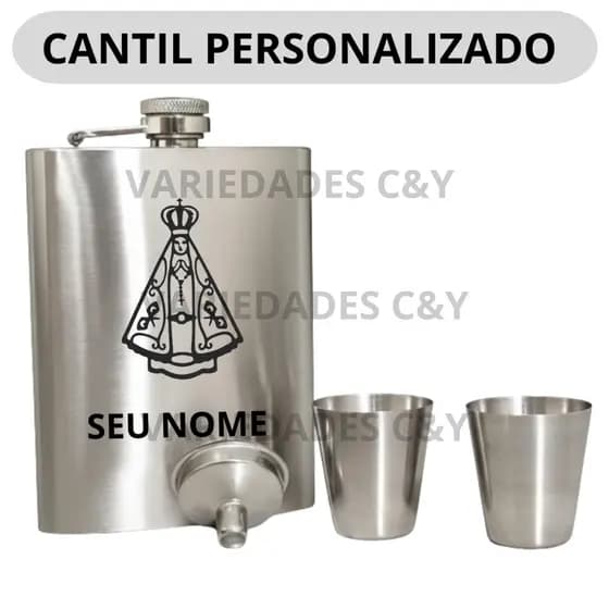 Kit Personalizado de Cantil em Aço Inox Presente Masculino Gravação a Laser Luxo