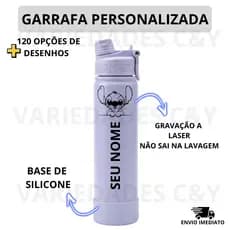 Garrafa 800ml Personalizada a Laser Aço Inox Gravação Premium Resistente com Base de Silicone