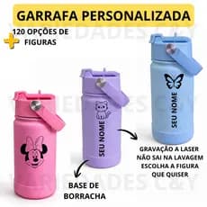 Garrafa Térmica Personalizada Nome mais Desenho 350ml para Escola Lancheira