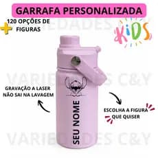 Garrafa Infantil Térmica de Inox Personalizada Personagens e Nome  350ml para Lancheira
