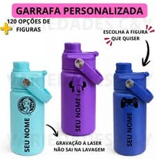 Garrafa de Inox Personalizada Térmica Infantil para Escola Passeio Nome e Desenho 350ml