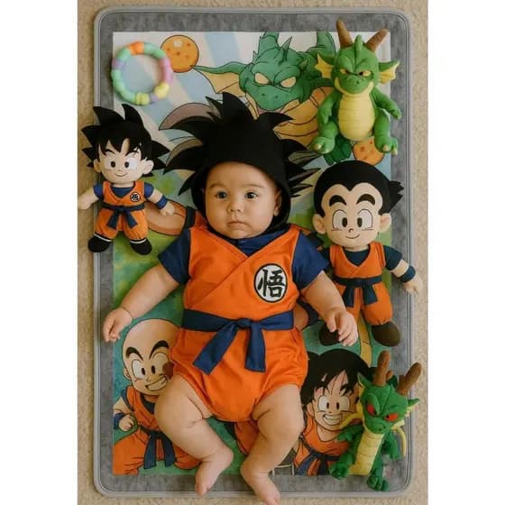 Macacão Fantasia Dragon Ball Goku Body Goku Dragon Ball Kimono do Goku para Bebê, Festa Infantil, Roupa de Bebe Temática