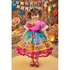 Vestido Junino Luxo Caipira Xadrez Arraiá São João Quadriculado Fantasia Festa