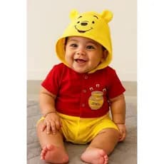 Fantasia Ursinho Pooh Macacão Bebê Mesversário Festa Infantil, Roupa de Bebe Temática