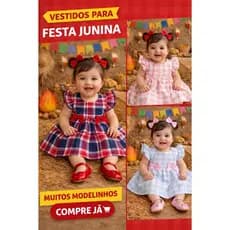 Vestido Bebê Xadrez Quadriculado Junino Tricoline Algodão acompanha calcinha