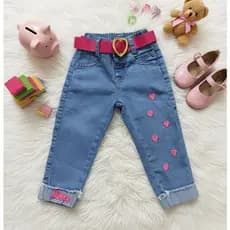 Calça Jeans Infantil Menina Bordada Cerejinha, Minnei ou  Corações Menina Infantil Blogueirinha