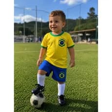 Conjunto Infantil Brasil Menino e Menina Camisa Dry Fit Bordada + Shorts Helanca Bordado Unissex