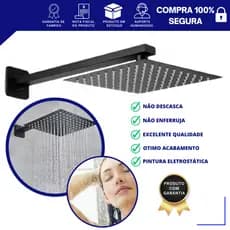 Chuveiro Black Ducha Fria 20x20 Inox Braço 40cm Quadrado