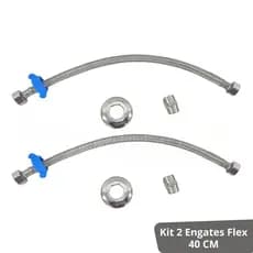Kit 2 Engate Flexível Aço Inox 40cm Água Fria e Quente Pias Macho e Femea