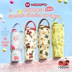 MODOFO Garrafa térmica de água 1 litro grande Copo Termico De Agua Com Canudo Tampa Alça 1000ml