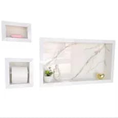 kit nicho marmorizado para banheiro porta shanpoo / porta papel / porta sabonete