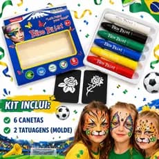 Kit Pintura Facial Infantil 6 Cores Caneta Lavável para Rosto Copa do Mundo Festa Maquiagem Artística