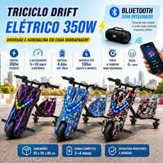 FUSHANG Triciclo Drift Elétrico 350W  até 100kg | Infantil e Adulto | 3 Velocidades - Bluetooth
