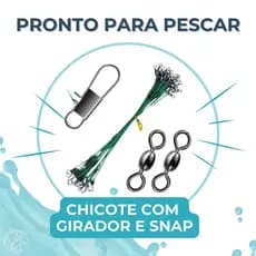 Kit Chicote Castor Cabo de Aço 20cm até 13kg Com Girador e Snap Encastoado Leader Arame de Aço