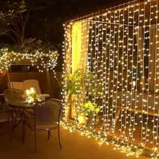 Cortina de Luz LED 3x3m 8 Modos Pisca-Pisca Decoração Quarto Festa Natal Luz Quente Bivolt