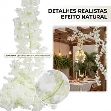 kit 2/4/6 Correntes De Cerejeira Artificial Trepadeira Folhagem 200cm Branco