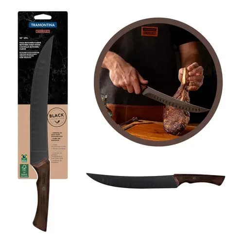Faca Carne Tramontina Churrasco Aço Inox Madeira 10'' Black Marrom-escuro