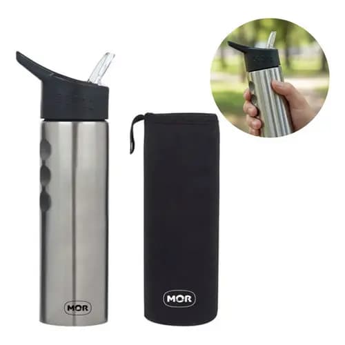 Squeeze Sport Go Mor 750ml Inox Térmica + Capa Neoprene Preto/alumínio