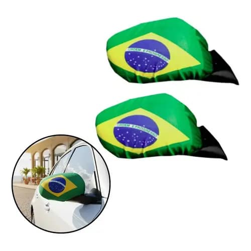 Capa Carro Retrovisor Par Brasil Copa Ajuste Tecido Decorar Verde/amarelo/azul