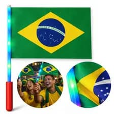 Bandeira De Mão 28cm Com Led Luz Brasil Copa Do Mundo Verde/ Vermelho/ Azul