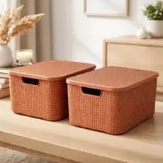 Kit 2 Cesto Caixa Organizadora Tampa Multiuso 15x22x32 Marrom-escuro Lisa