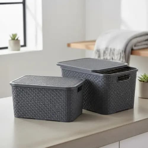 Kit 2 Cesto Caixa Organizadora Tampa Multiuso 15x22x32 Cinza Lisa
