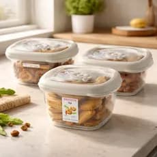 Kit Jogo 3 Potes Hermético 664ml 920ml 1,6l Quadrado Sanremo Bege