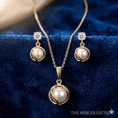 Conjunto Elegante Colar E Brinco Com Pingente de Pérola Folheado
