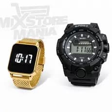 Kit Relógio Casal Digital LED | Masculino SPORT + Feminino Elegante | À Prova d’Água | Cronômetro | Alarme