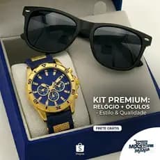 Kit Masculino Relógio de Luxo Silicone Premium + Óculos de Sol Quadrado Estilo Justin Moderno Resistente Original
