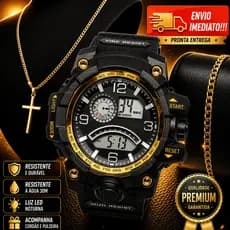 Kit Relógio Masculino Digital Esportivo Prova D’água + Corrente Cruz E Pulseira Luxo - Conjunto Masculino Para Presente