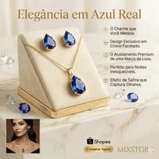 Conjunto Feminino Colar e Brincos Gota Cristal Brilhante Folheado - Kit Semijoia Delicada Várias Cores