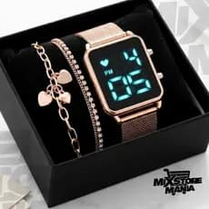 Kit Relógio Digital LED Luxo Rose COM CAIXA PREMIUM E PULSEIRA