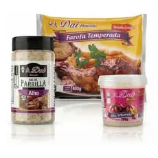 Kit Essencial Churrasco Sal Parrilla Alho Triturado E Farofa