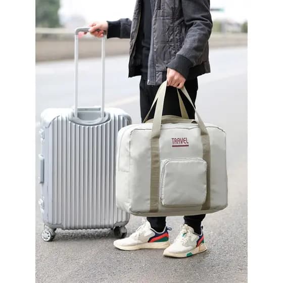Bolsa de bagagem dobrável de grande capacidade, bolsa de viagem portátil para homens e mulheres, carrinho de curta distâ