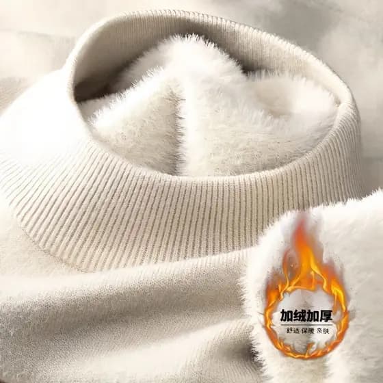 Suéter masculino de inverno forrado com fleece, espesso, super quente, de lã única, gola semi-alta, corte ajustado. NT9M