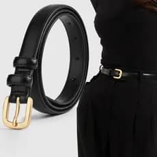 Cinto de Couro Elegante e Fino para Mulheres, Fivela de Liga Resistente à Ferrugem, Multifuncional, Estilo Escritório UQ
