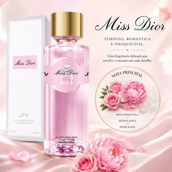 Perfume Feminino JTV 100ml Eau de Parfum Floral Rosa Peônia Musk Suave Estilo Luxo