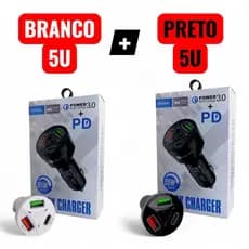 kit 10/6 Carregador  Turbo 55w PD Tipo C Veicular Compativel  QCC-006