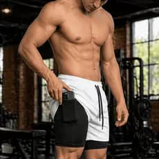 Short Bermuda Masculino Academia Treino Corrida Crossfit 3 em 1 Leve Fresco Com Bolso Fixo Para Celular Alta Qualidade