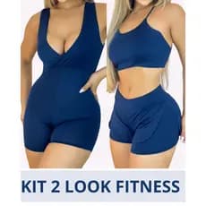 KIT ROUPA FITNESS MACAQUINHO + CONJUNTO ROUPA FITNESS POLIAMIDA ZERO TRANSPARENCIA